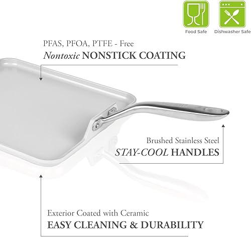 Vista 28 de TECHEF - CeraTerra - Sartén antiadherente de cerámica, sin PTFE, PFAS ni PFOA), apta para lavavajillas, mango de acero inoxidable, lista