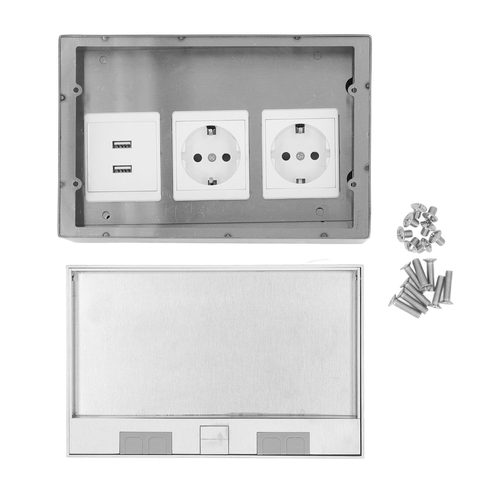 lyrlody Bodeneinbausteckdose, Wasserdichte Unterflursteckdose Recessed Floor Outlet Box mit 2 Steckdosen und 2 USB-Anschlüssen 16A 4000W, für Büro Hotel Einkaufszentrum Lyrlody