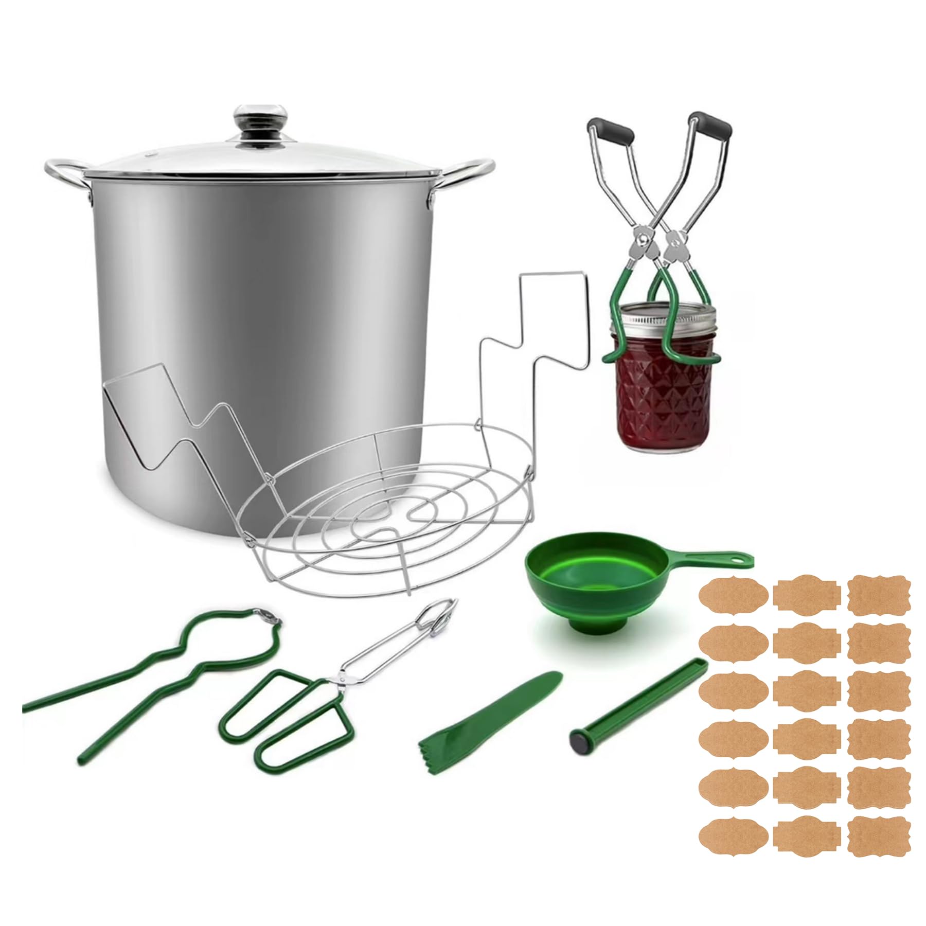 Marmite en acier inoxydable de 20l, kit de démarrage pour débutants avec support, pinces, lève-bocaux. Fonctionne sur toutes les cuisinières, y compris l'induction, le gaz (Bocs non inclus-vert)