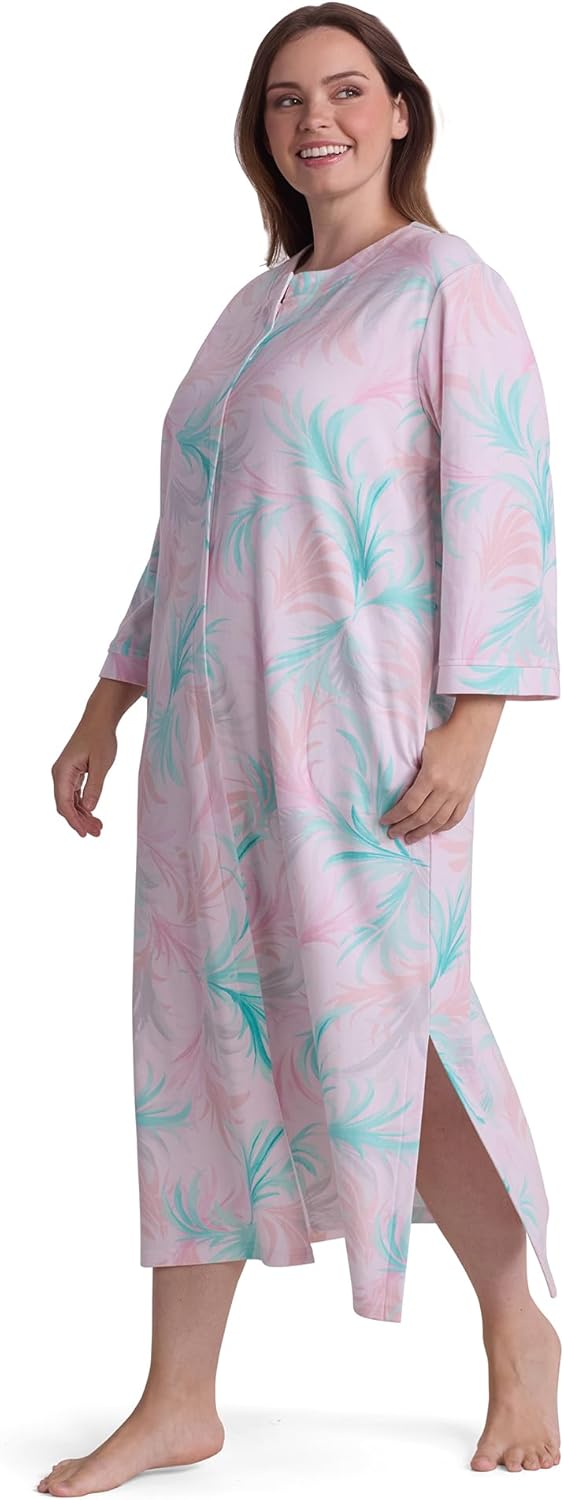 Miss Elaine Women's Interlock Knit Robe, Long Sleeves and Pockets, Front Zipper, Sleepwear and Loungewear - Image 3