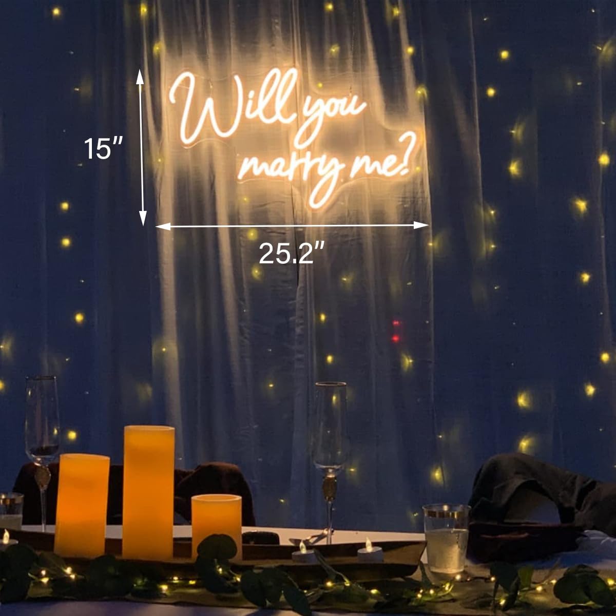 Letrero de neón con luces para propuesta de decoración de boda, 25.2 pulgadas grande marry me cartel para compromiso, romántico letrero de neón para esposa, blanco cálido