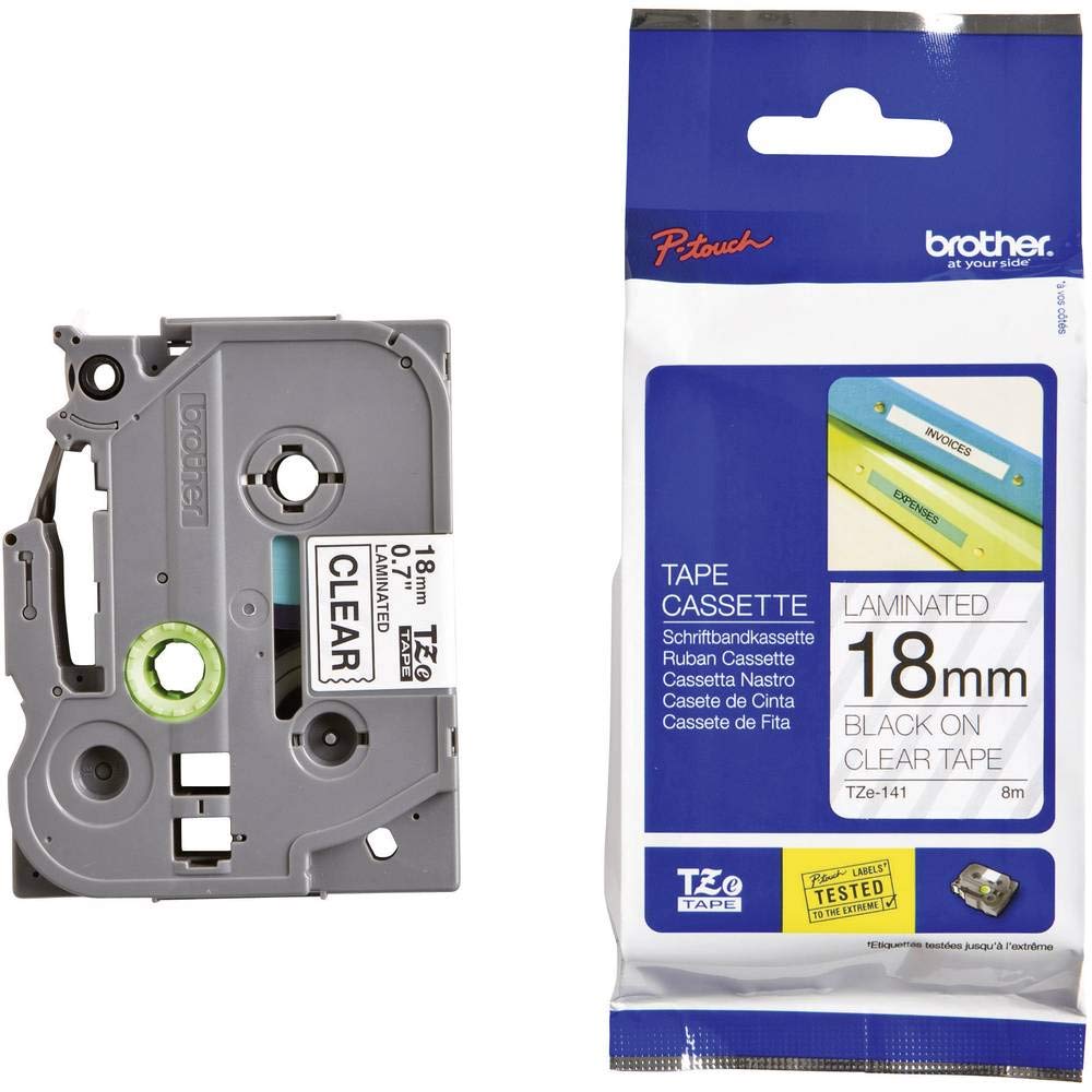 Brother TZe-141 Ink Ribbon. Ribbon Colour: Transparent. Font Colour: Black 18 mm 8 m