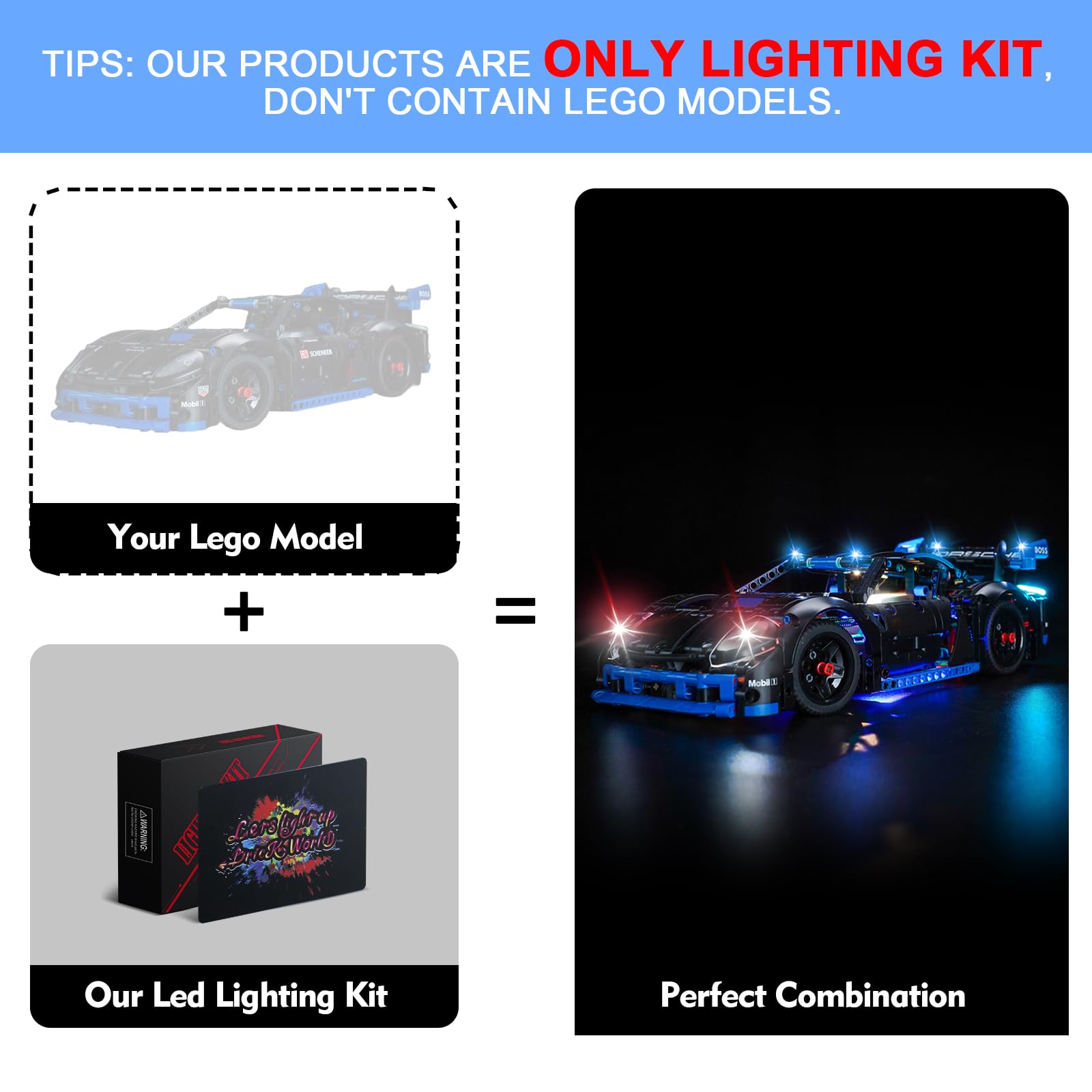 LocoLee Led Light Set Compatible with Lego Porsche GT4 e-Performance Race Car Led Decoration Lighting Kit Compatible with Lego 42176 Building Blocks Model,Only Lights Set,No Model (Standard Version) - Image 2