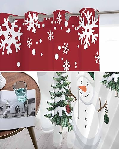 Miniatura 5 de Cortinas traslúcidas de muñeco de nieve de Navidad de 84 pulgadas de largo, juego de 2 paneles de cortinas para cocina, dormitorio, sala de estar