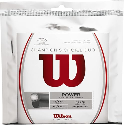 Wilson Champion's Choice Duo - Juego de cuerdas de tenis, grisblanco