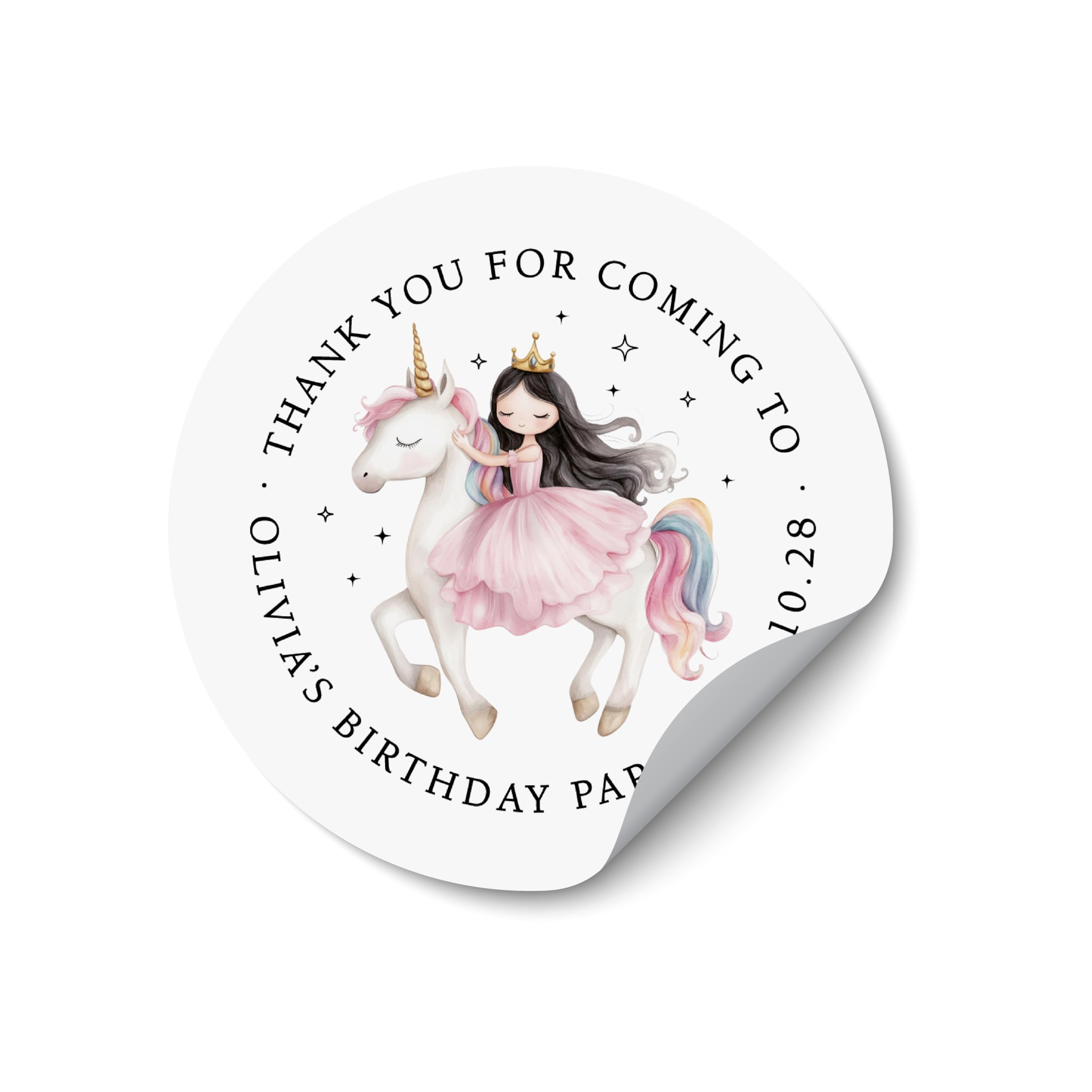 Princess Birthday Party Stickers, Personalised Princess Party Labels, Royal Birthday Favour Stickers, Personalised Girls Thank You Seals - BD24