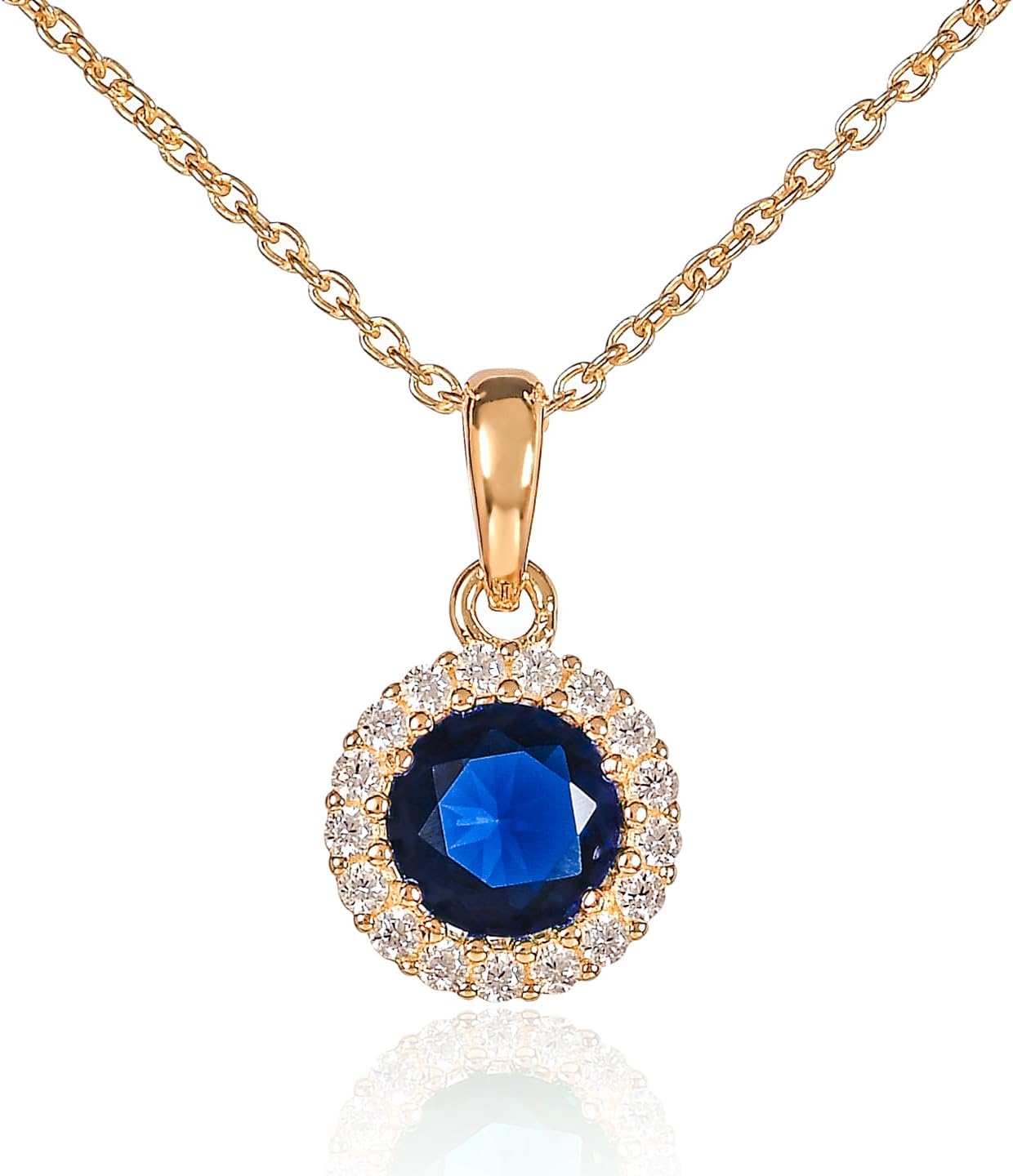 Diamond Treats 925 Sterling Silver Necklace for Women with a Clear, Blue, Red or Green Round CZ Stone, Silver, Gold or Rose Gold Necklaces for Women, Elegant Halo Pendant Necklace for Women