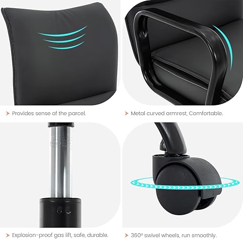 Miniatura 4 de HFGI Living Silla de oficina en casa, moderna silla tapizada de piel sintética con brazos, silla de escritorio giratoria ajustable con ruedas (gris