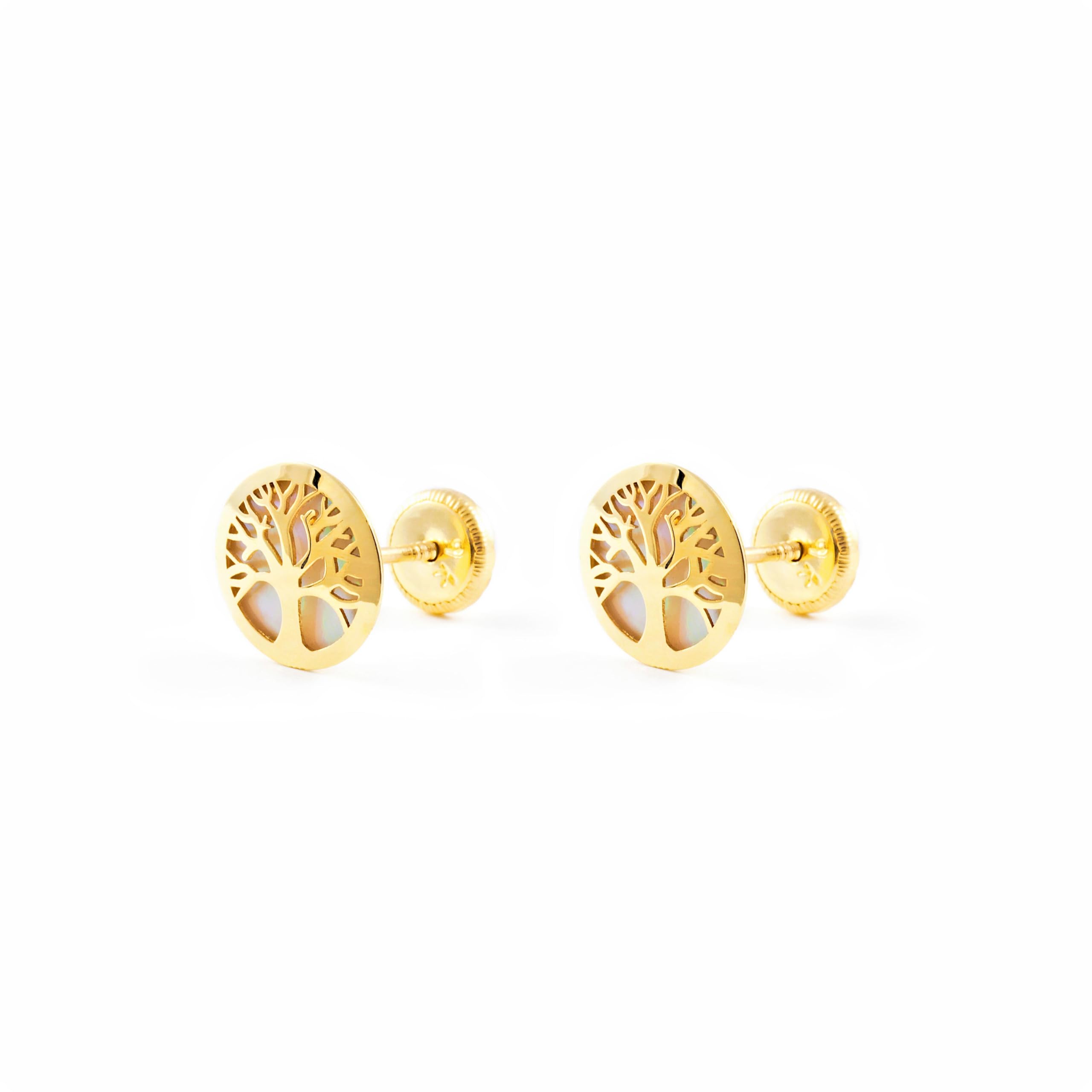 Damen & Kinder Baum des Lebens Ohrstecker - Gelbgold 9 Karat (375) - Geschenkbox - Garantiezertifikat