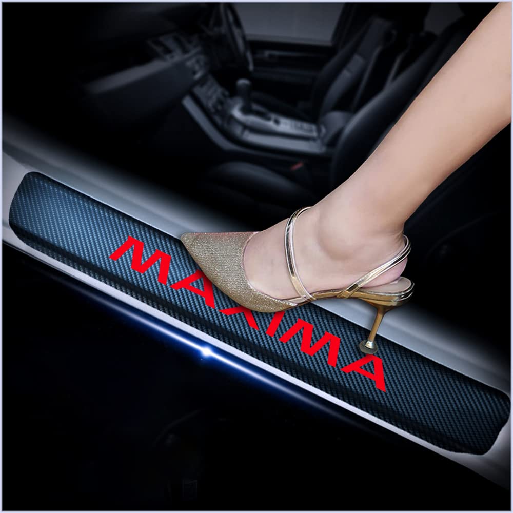 4Pcs Car Door Sill Protector for Nissan Maxima, Carbon Fiber Anti-Scratch Guard for Nissan Maxima Accessories - Self-Adhesive Car Door & Sill Protector -RED