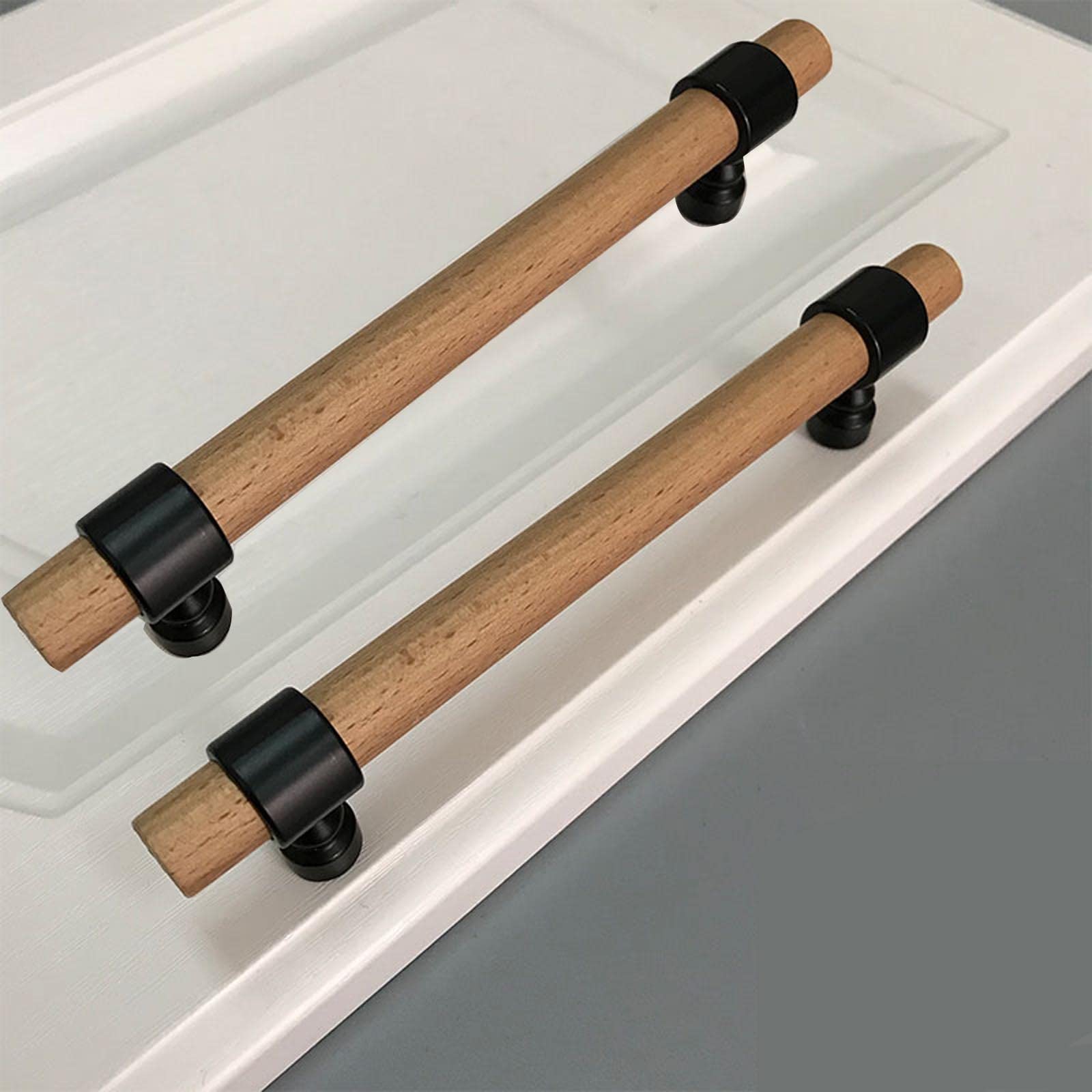 Sgxxkj123 Black 2X Wooden Cabinet Handles Beech Wood Bow Handles Drawer Pull Handles Natural Wooden Door Knob Hardware - Furniture Cabinet, Wardrobe, Cupboard & Drawer Pull Handles (160Mm,)