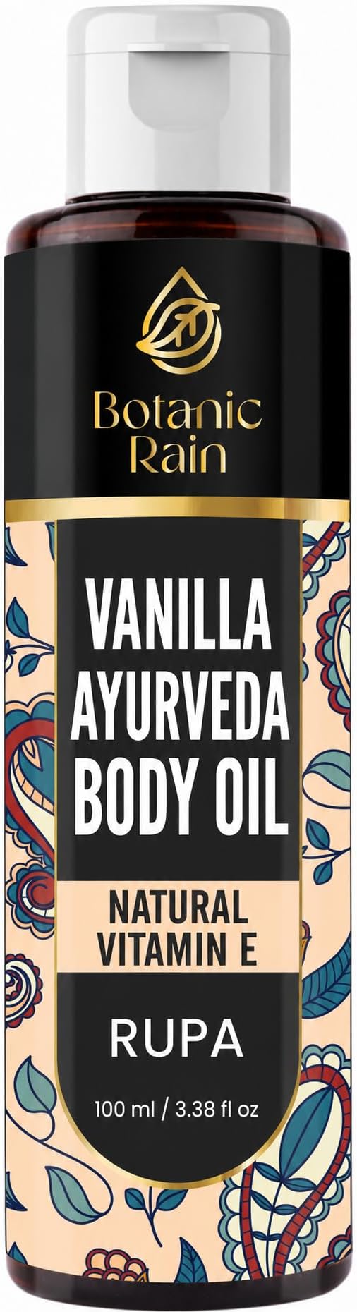 Vanilla Ayurveda Body Oil for Dry & Crepey Skin โ Fast Absorbing, Non-Greasy Moisturiser After Shower โ Hydrating Body Oil, 100ml โ Botanic Rain (1, Vanilla)