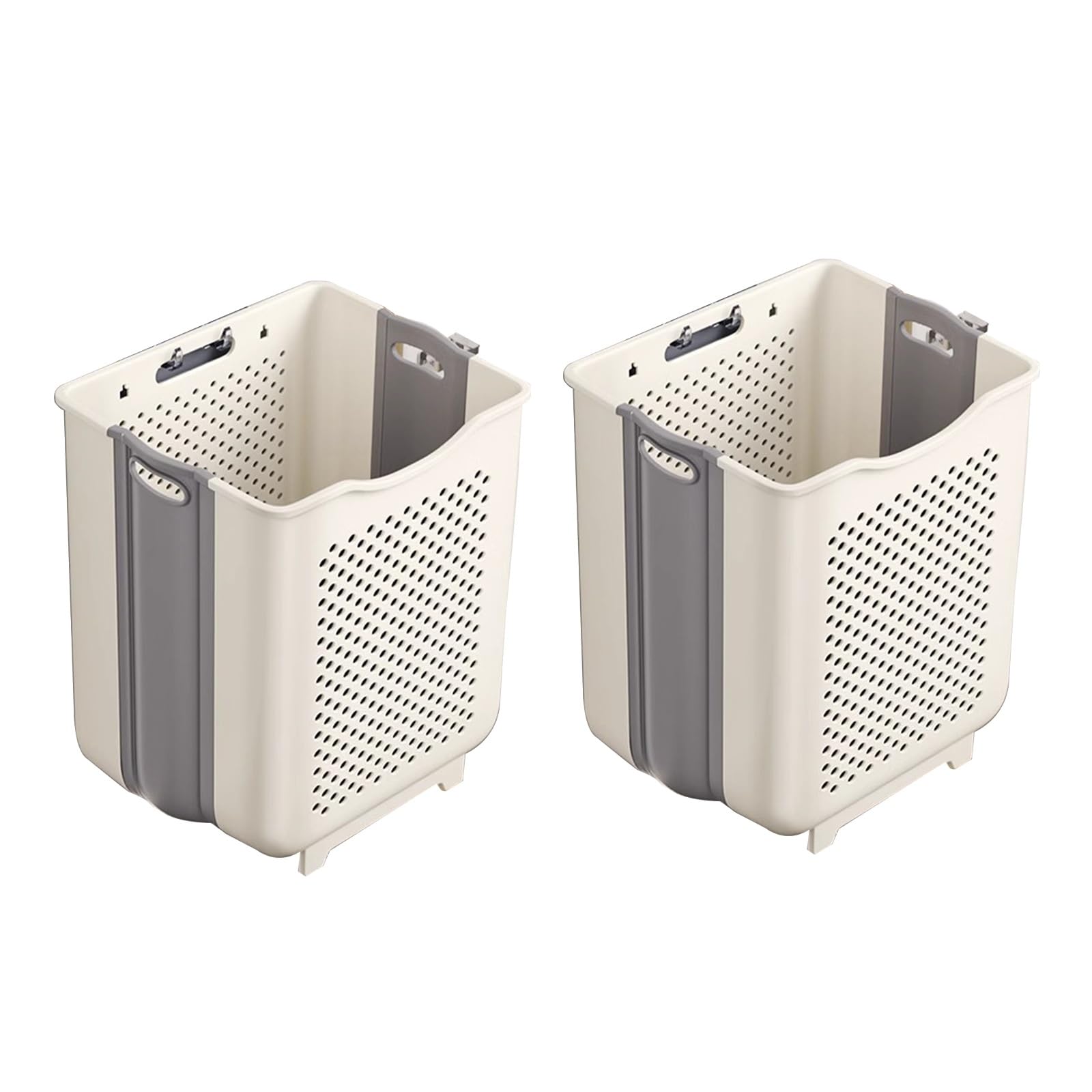 Folding dirty laundry basket, Multicolor Foldable Laundry Basket Hooks Ventilated Elevated(Beige)