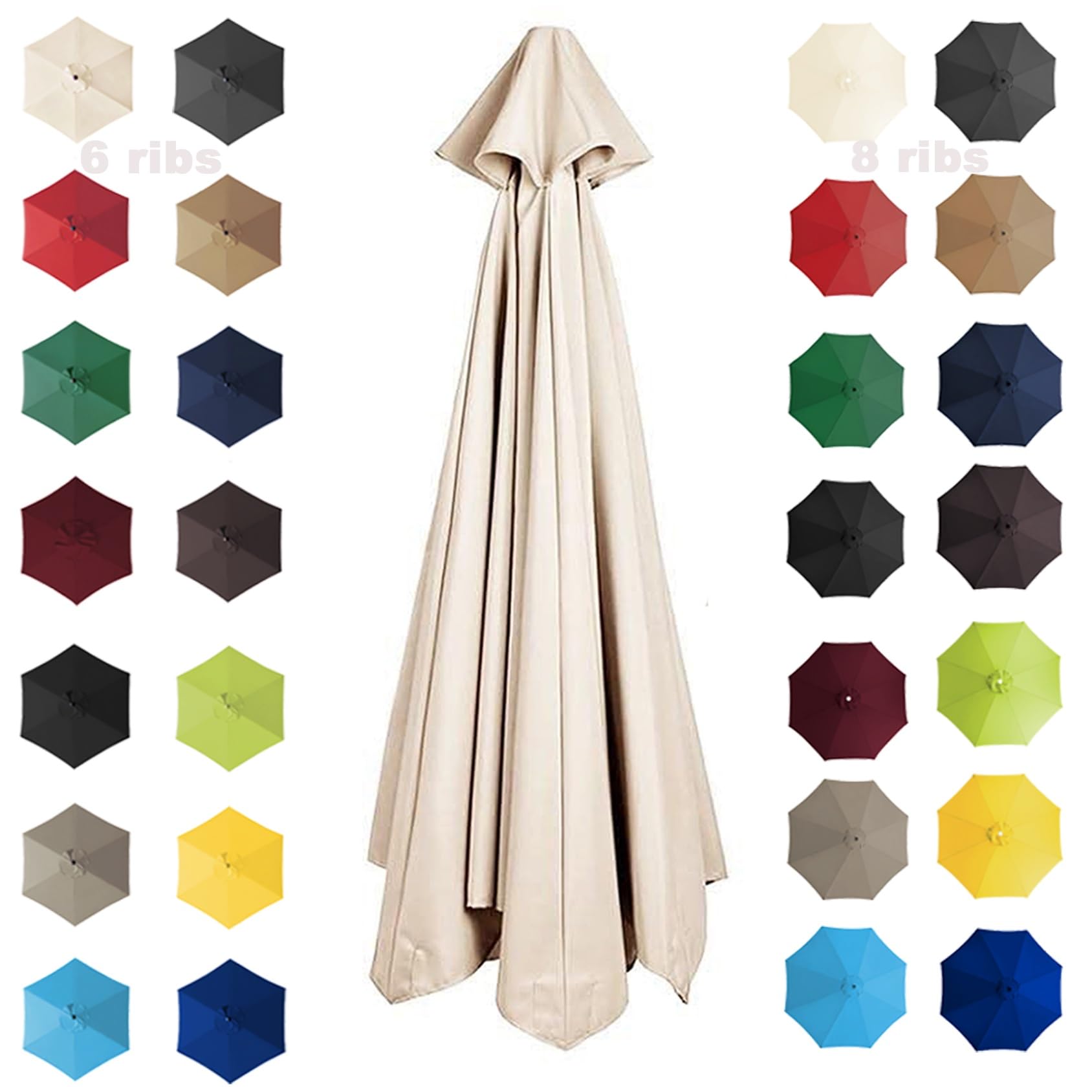 200cm 2.7M 300cm Parasol Umbrella Replacement Cover 6 Arms/8 Arms Cantilever Parasol Top Fabric Cover Replacement Cloth Anti-ultraviolet｜Waterproof｜Breathable(Color:White,Size:6 ribs-3m(9.8ft))