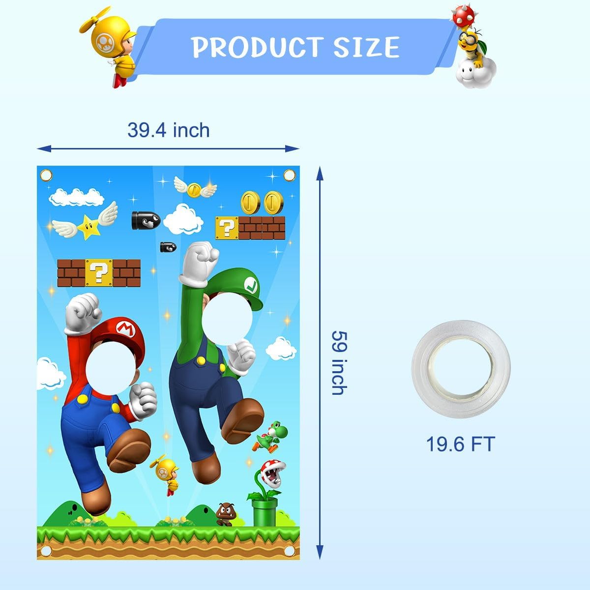 Mario Photo Door Banner Mario Face Photography Banner Background Mario Birthday Party Supplies