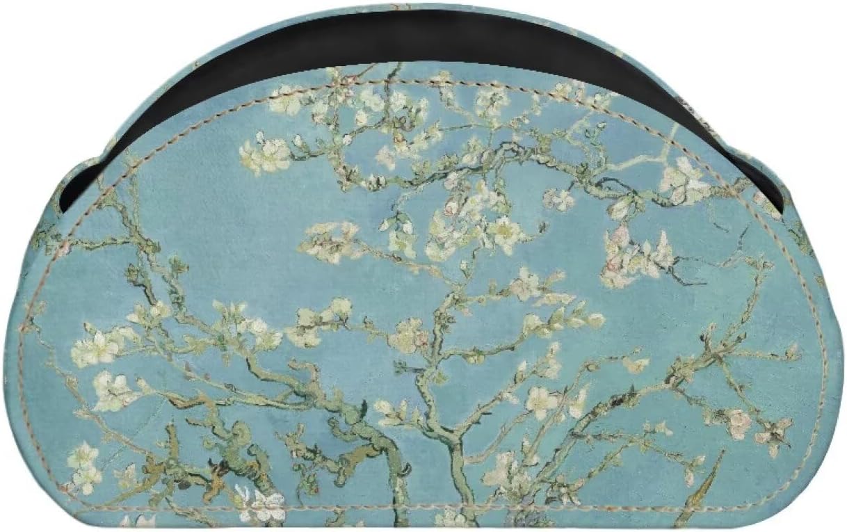 TV Remote Holder with 5 Compartments,Branches of an Almond tree in Blossom Print Office Desk Organizers,Nightstand Caddy,Storage for Eyeglasses/Cosmetic Brushs