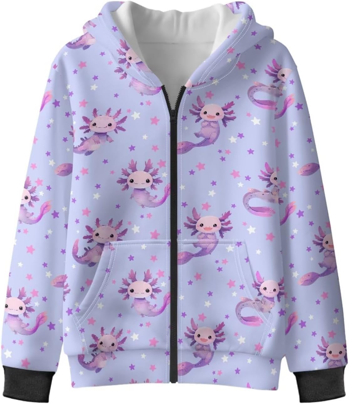 Axolotl Hooded Sweatshirt for Girls Boys Zip-Up Fleece Hoodie Soft Sweatshirts Jackets with Pocket