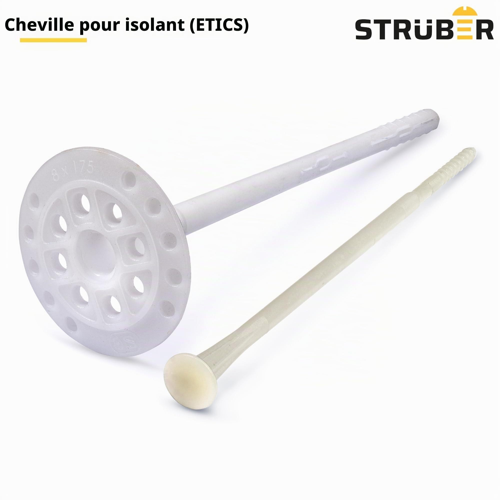 STRÜBER Cheville d'isolation à frapper avec clou plastique (Ø8 x 195 mm / 200 pcs) - Chevilles isolante pour ITE - Chevilles de fixation de panneaux isolants - ETA