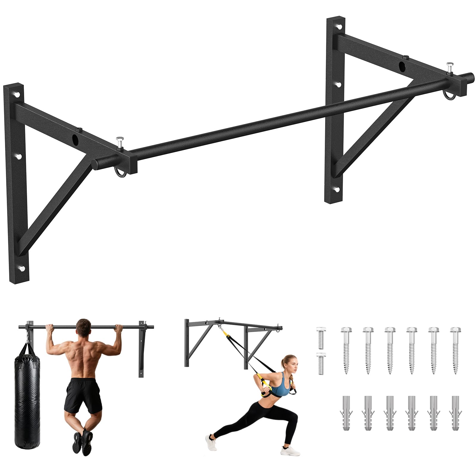 PAPABABE Wall Mounted Pull Up Bar Chin Up Bar Strength Training Pull-Up Bars Chin Up Bars for Home