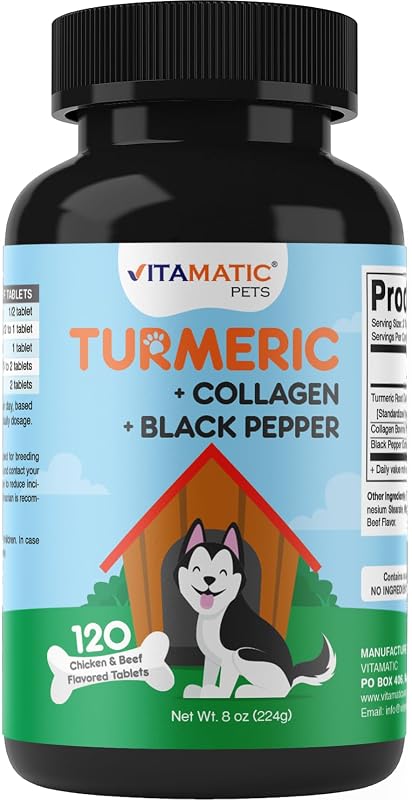 Suplemento para cães com cúrcuma, colágeno bovino e pimenta-preta Vitamatic – 120 tabletes mastigáveis