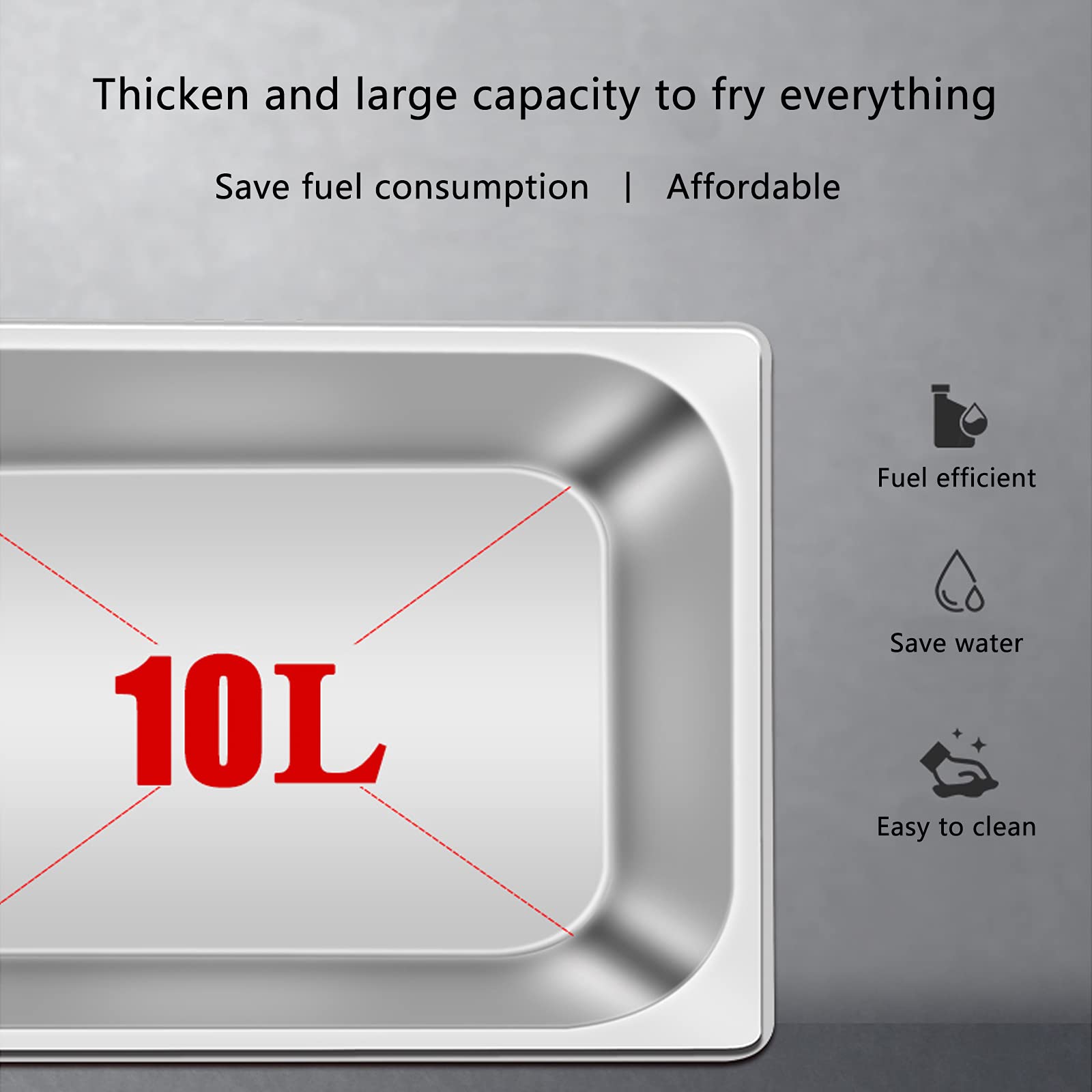 Friggitrice a gas di grande capacità, in acciaio inox, per uso domestico e commerciale, potenza di fuoco regolabile, include cestini e coperchi, ideale per patatine, ciambelle e pesce