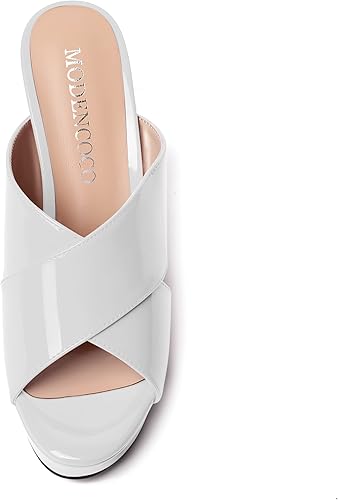 Miniatura 3 de MODENCOCO Sandalias de tacón alto con plataforma de patente para mujer, estilo casual, con puntera abierta, para fiesta, de 4 pulgadas