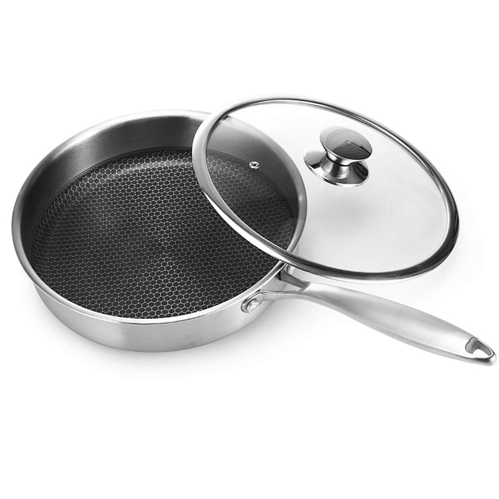 OFAY11Inch / 28Cm Stainless Steel Wok Frying Pan, Triply Stainless Steel Dual-Honeycomb Deep Skillet, Heavy Duty Nonstick Scratch-Resistant Cookware