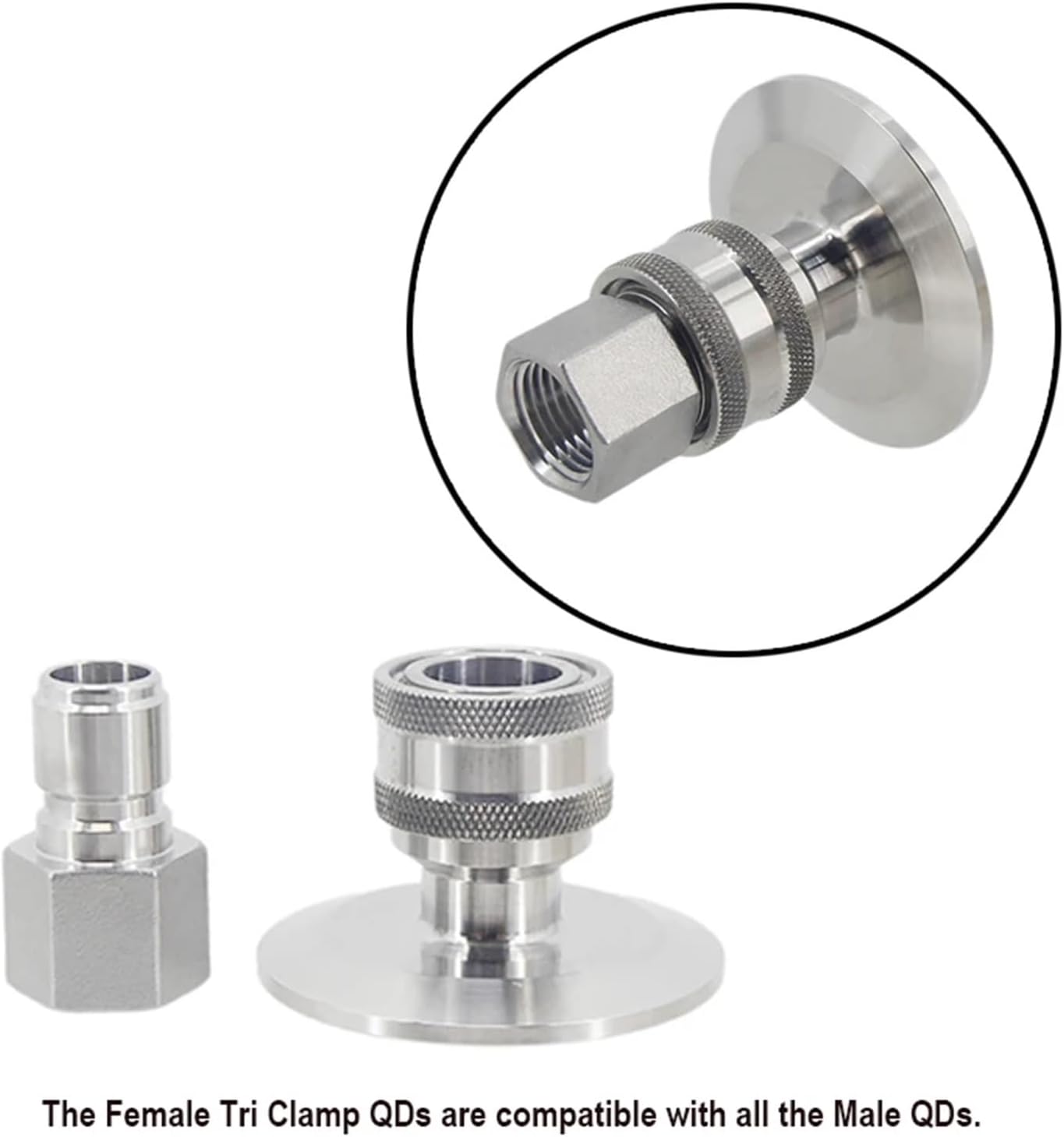 Homebrew Beer 3/4" 1.5" 2" 3" Tri Clamp Quick Disconnect 304 Stainless Steel Ball Lock Style 1/2" Full Port Sanitary Fitting(3TC Male)