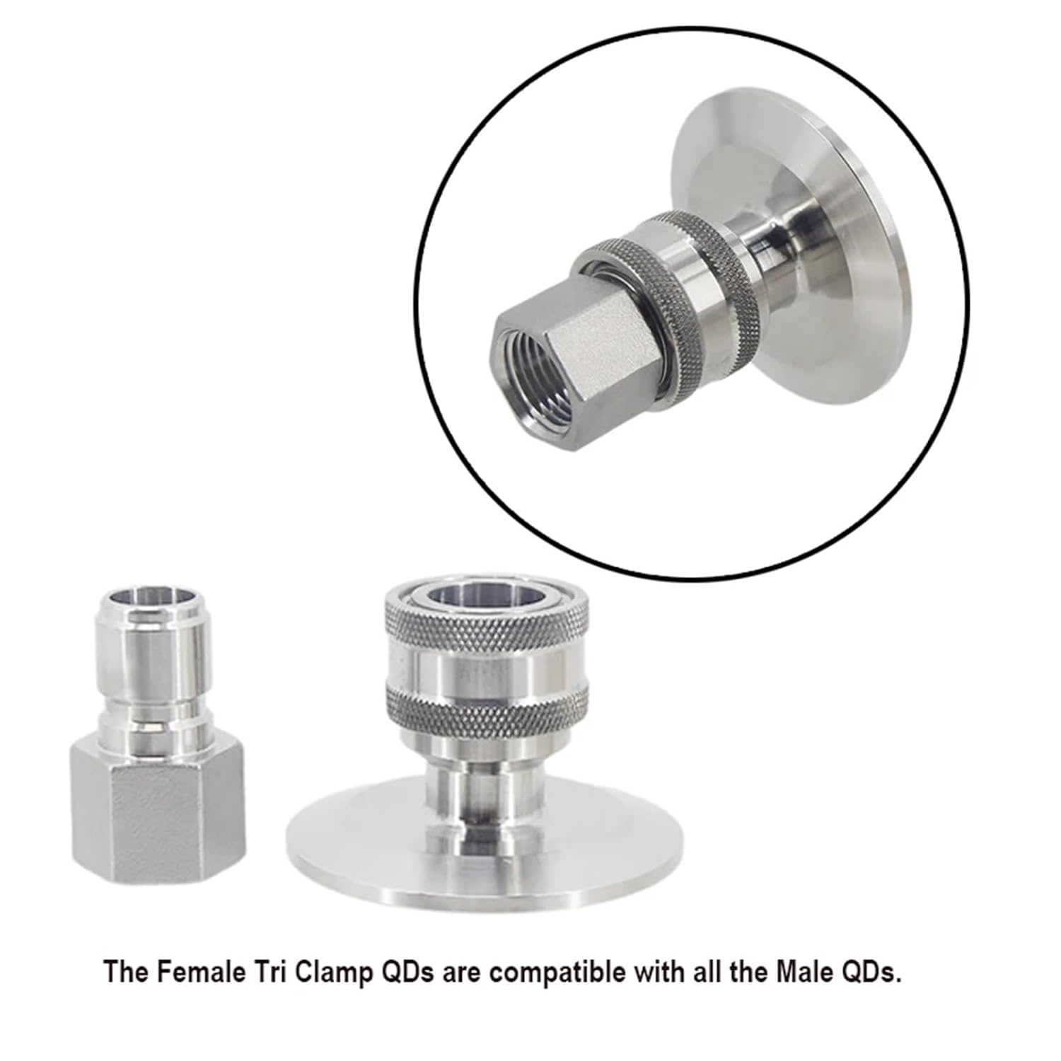 Homebrew Beer 3/4" 1.5" 2" 3" Tri Clamp Quick Disconnect 304 Stainless Steel Ball Lock Style 1/2" Full Port Fitting(3TC Male)