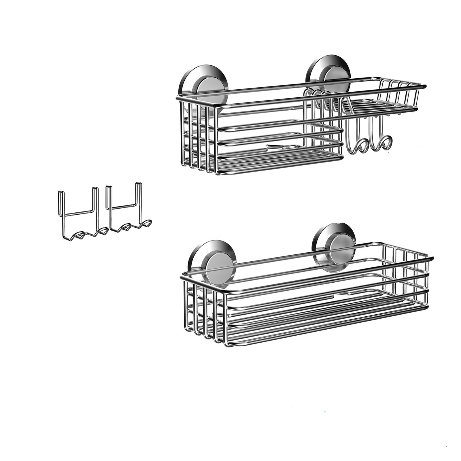 XTKSMAYY Shower Caddy Suction Cup 2 Pack With Hooks Soap Holder Heavy Duty Bathroom Shower Organizer No Drilling