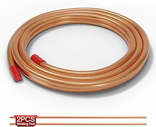 D.MATIALL Copper Tube 3/8” OD x 5/16” ID x 15 FT – ASTM B280 Seamless Copper Tubing for R410A Refrigerant – Air Conditioning, Refrigeration ACR Copper Coil Tubing – Copper Pipe with Welding Rod