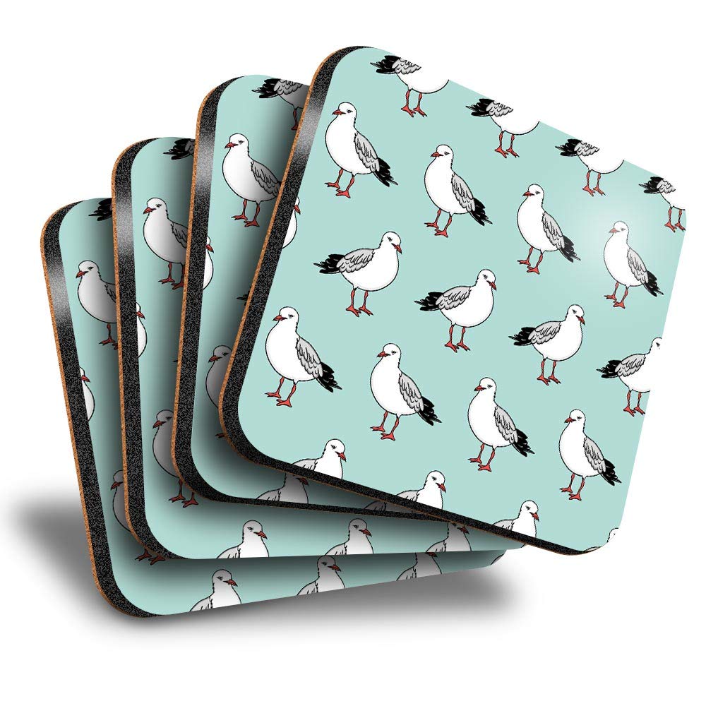 Destination Vinyl Ltd Great Coasters (Set of 4) Square - Seagull Bird Pattern Gull Seaside Drink Glossy Coasters/Tabletop Protection for Any Table Type #46287