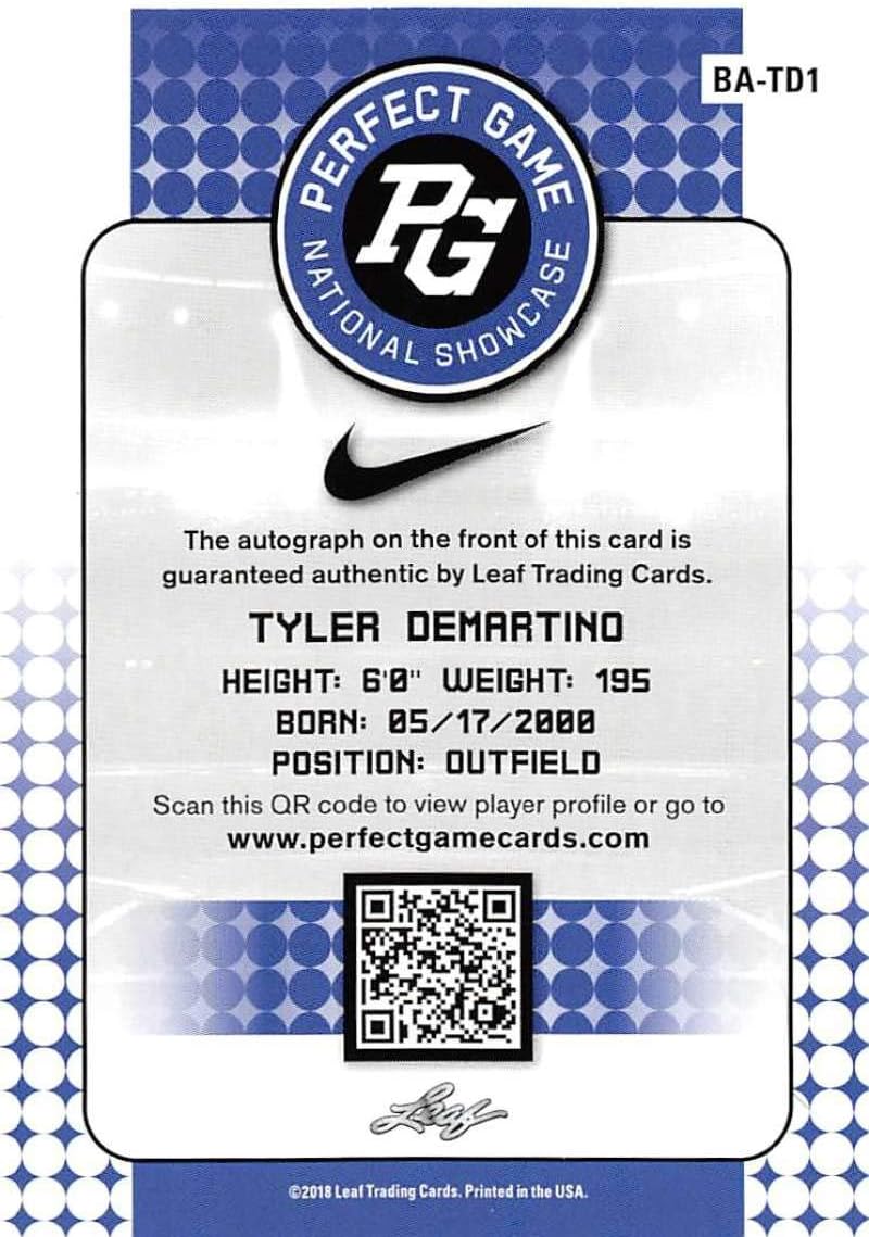 2018 Leaf Perfect Game National Showcase Autographs Blue Baseball #BA-TD1 Tyler Demartino Auto Autograph SER/15 Trading Card produced by Leaf