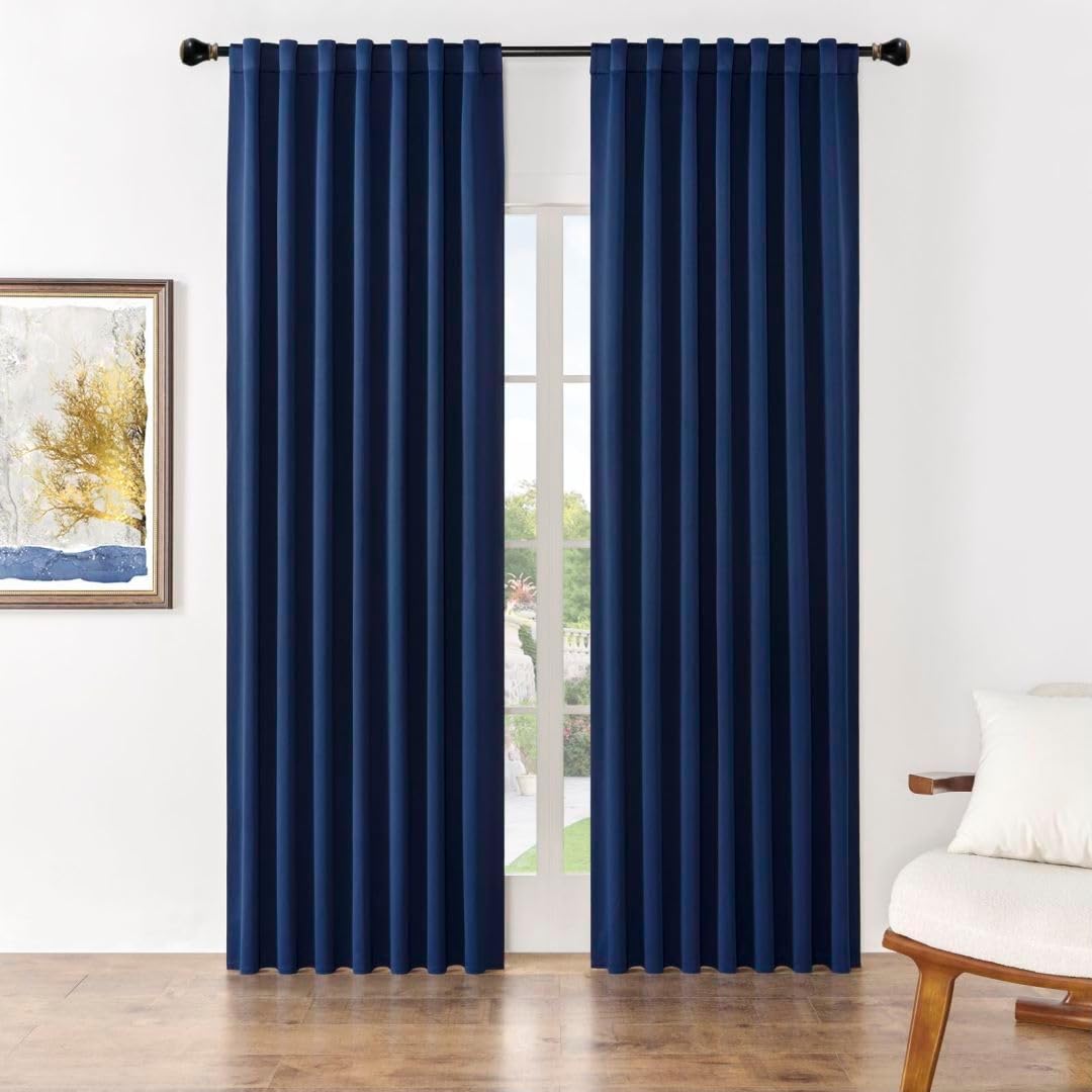 Joydeco Blackout Curtains 108 Inches Long, Thermal Insulated Black Out Curtains 2 Panels Set, Room Darkening Drapes for Living Room Window Rod Pocket Back Tab (W52 x L108 Inch, Navy Blue) Navy Blue 52"W x 108"L (Pack of 2)