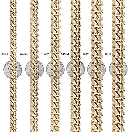 GOLD IDEA JEWELRY Hip Hop 14K Cuban Link Chain 5 Times Real Gold Plated Heavy Solid 8mm-18mm Miami Cuban Link Chain Stainless Steel Necklace or Bracelet for Men (8.5, 16mm) — view 5