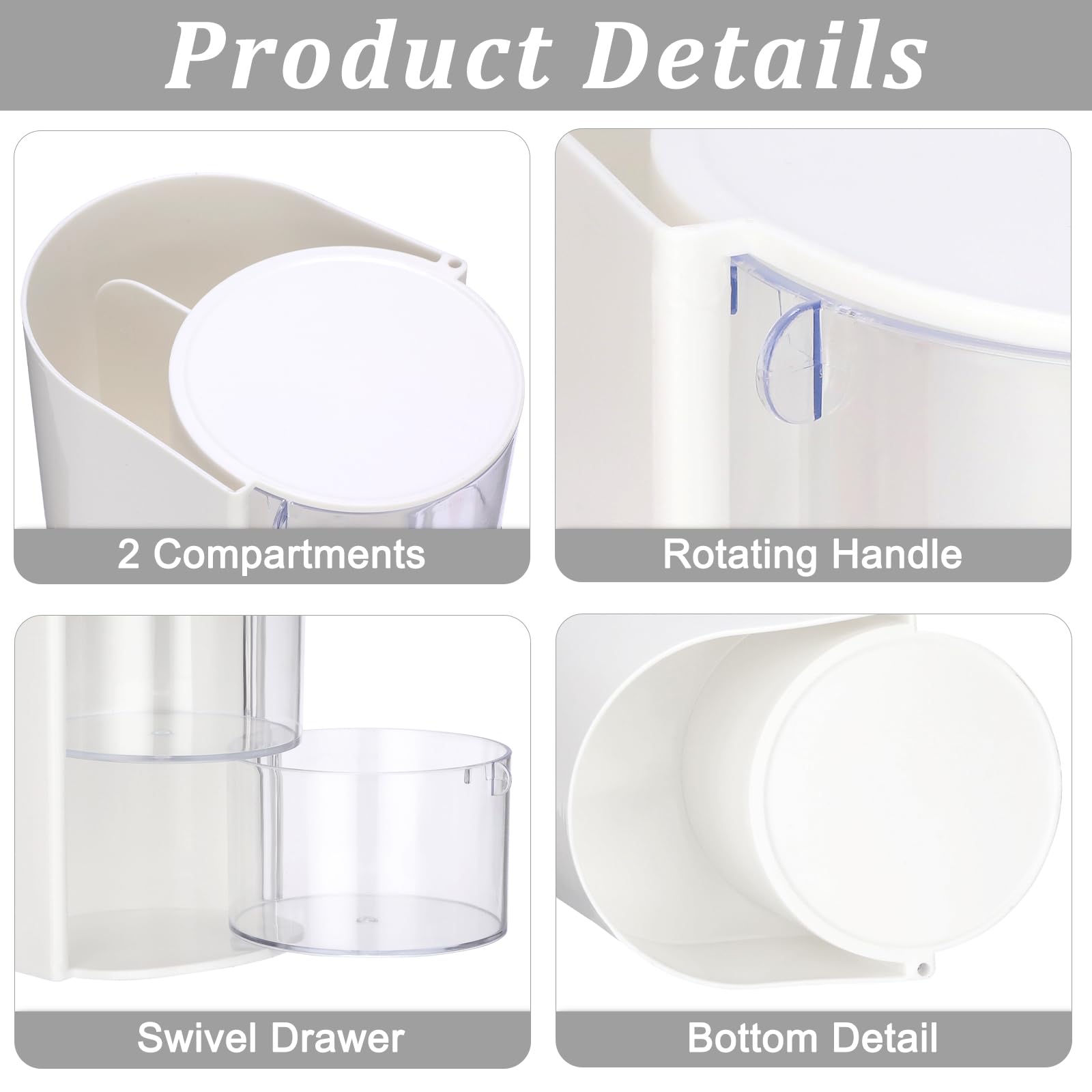 Organizzatore rotante per accessori con porta pettine, in plastica, contenitore per cosmetici, per pennelli da trucco, 3 strati, bianco