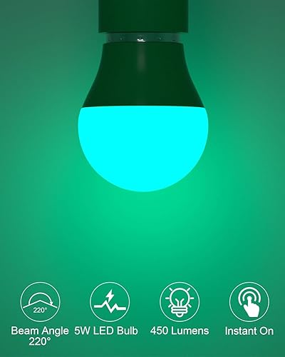 Miniatura 3 de ORALUCE Bombilla verde de porche equivalente a 40 vatios, bombillas LED A15 para decoración e iluminación de fiestas de Halloween, Navidad, bombilla