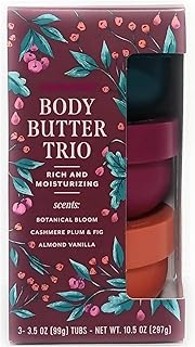 Body Butter Trio Set Rich and Moisturizing Botanical Bloom, Cashmere Plum & Fig Almond Vanilla Scents, Limited Edition Holiday Gift Set, 3- 3.5 oz trader joe Box