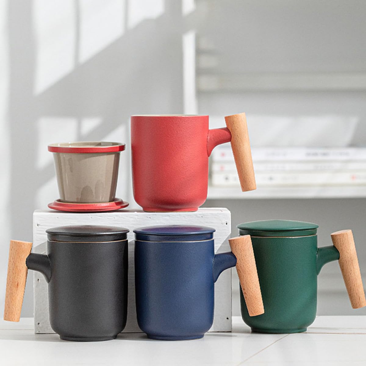 SUPVOX Taza de Cerámica Filtro y Tapa, Infusor de Té Portátil Prueba de Fugas Adecuado para Oficina y Viajes, Capacidad Grande y Diseño Elegante