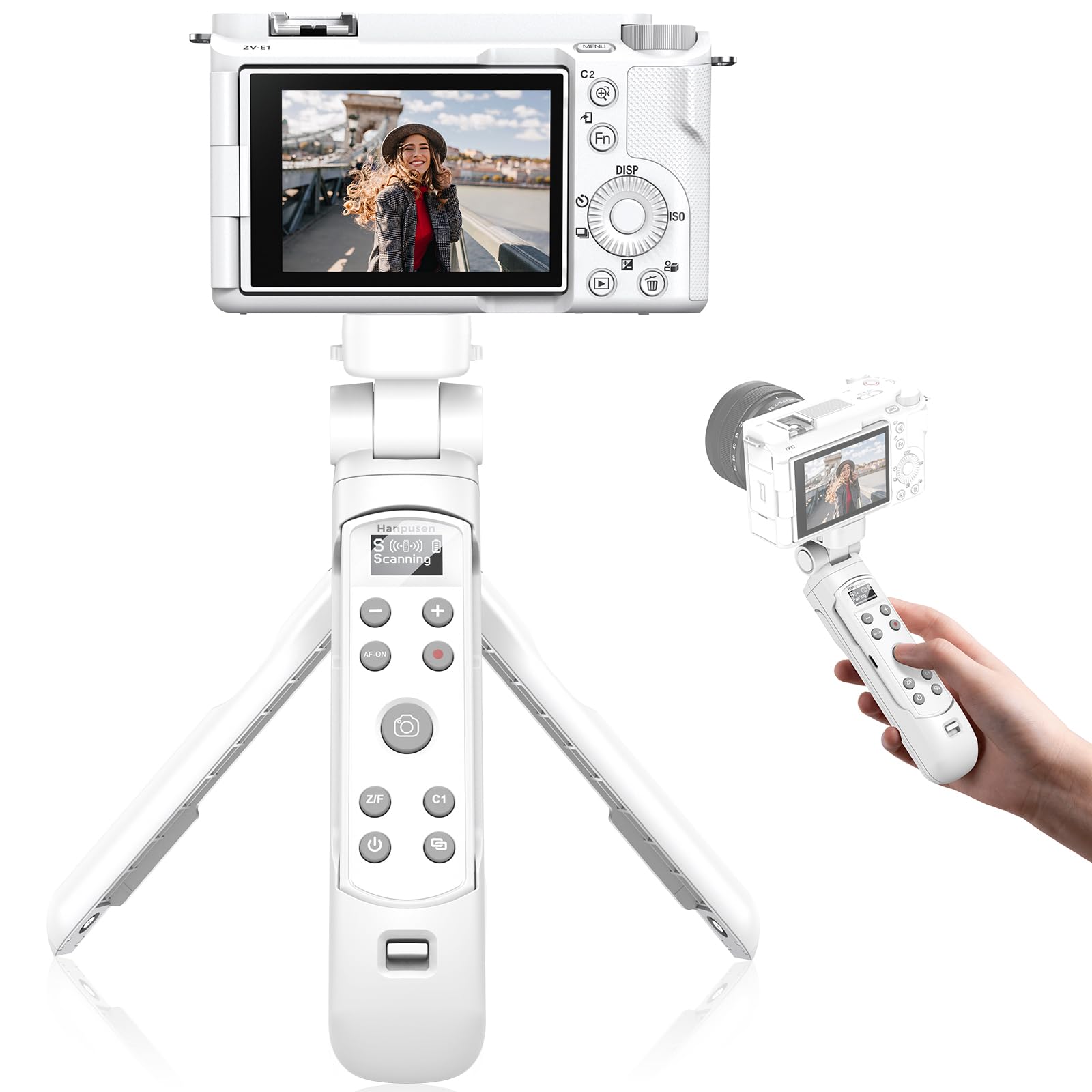 Hanpusen Tripod for Sony Camera, Wireless Shooting Grip with Shutter Release - Tripod Stand with Rechargeable Remote Control for ZV-E10/ZV-1/ZV-1F/A6400/A6700/A6100/A7 IV/RX0 II/FX3, Replace GP-VPT2BT