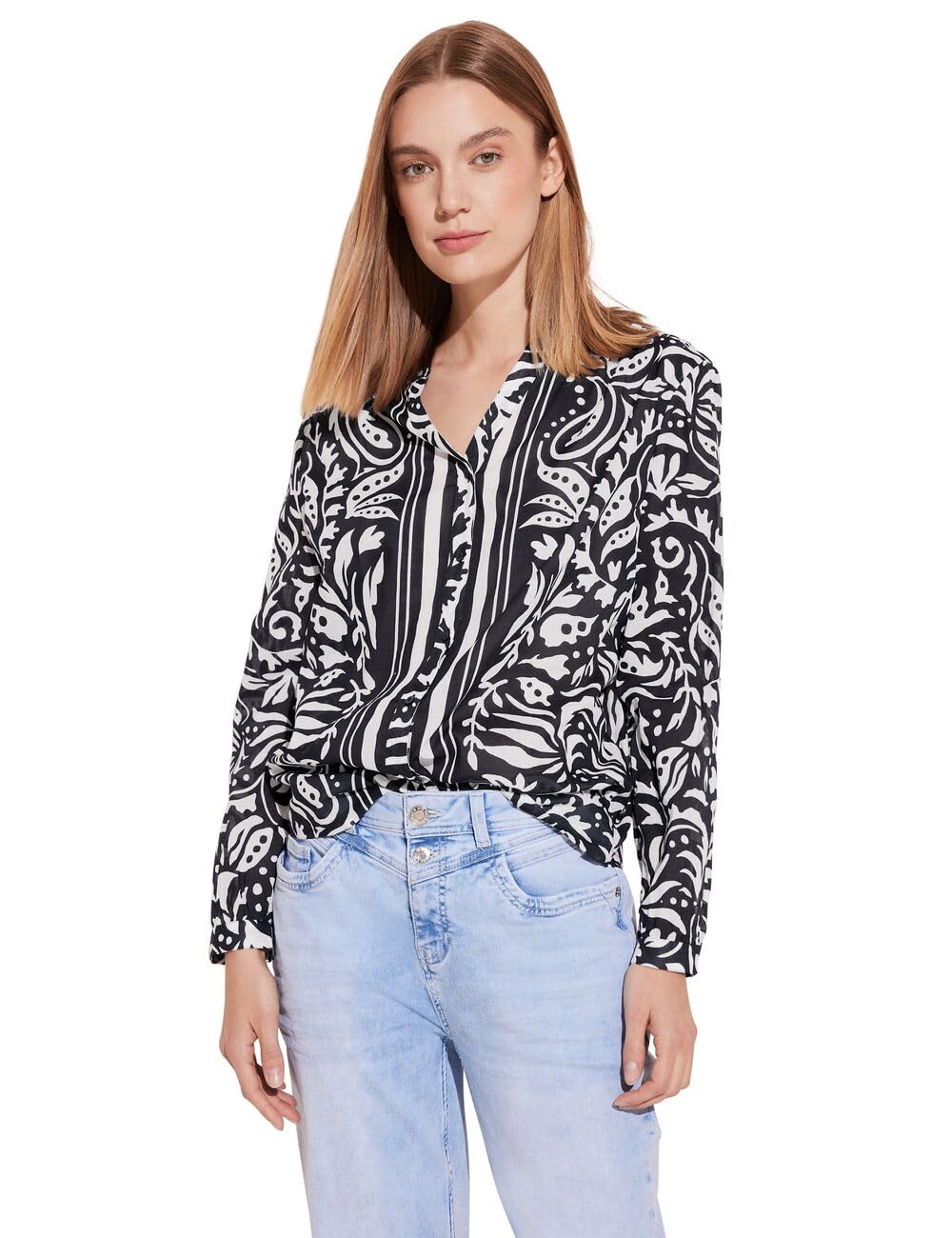 Street One Women's A344579 Blouse in Pattern Mix, Deep Blue, 46