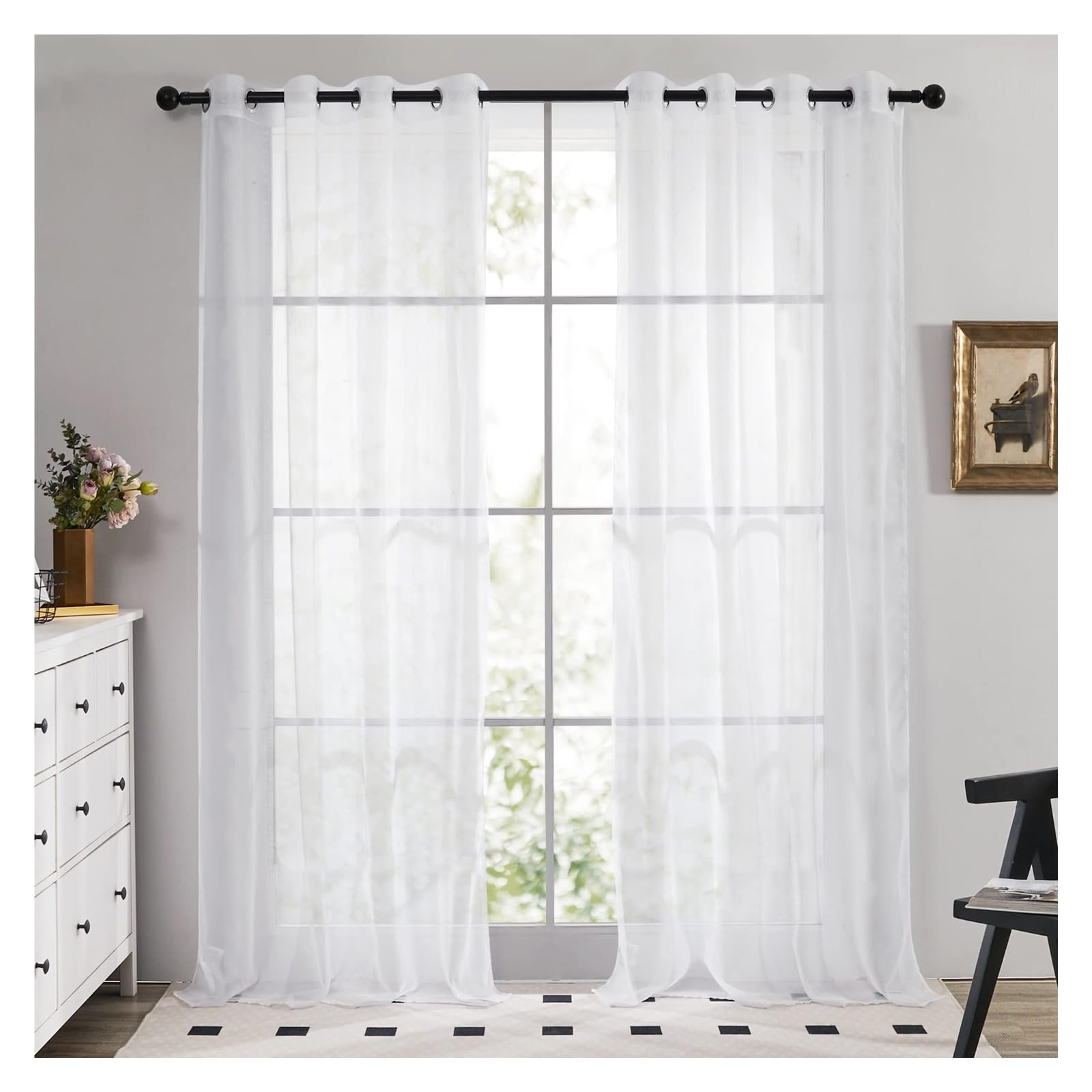 LGWW Home Room Blackout Curtains White Sheer Curtains Drapes Grommet Top for Living Room Bedroom Window Treatments(White,132x274CM)