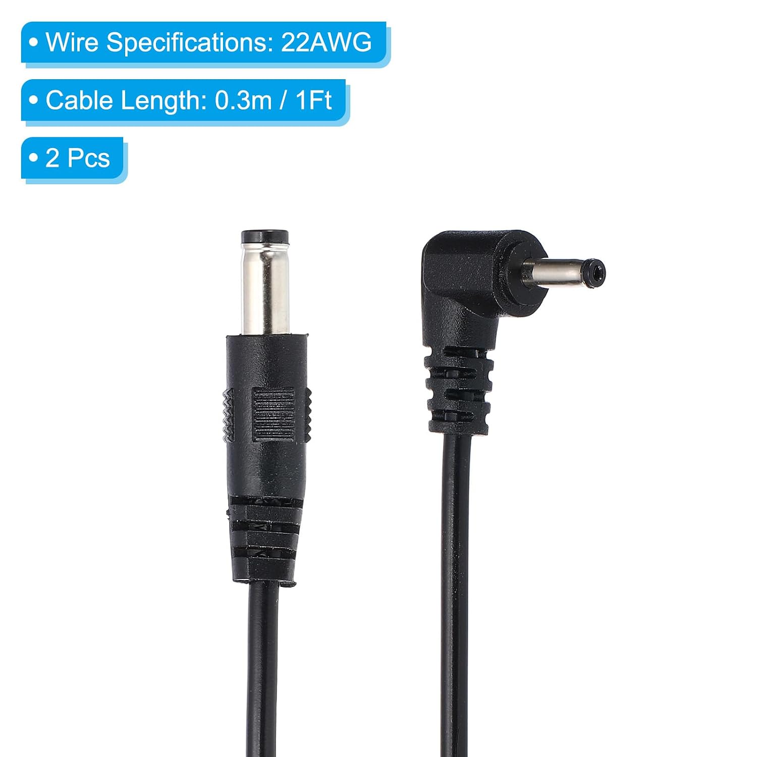 PATIKIL 1Ft DC 5.5mm x 2.1mm to 3.5mm x 1.35mm Power Extension Cable, 2 Pcs Wire Adapter 90 Degree Right Angle Cord for Router Surveillance Camera, Black