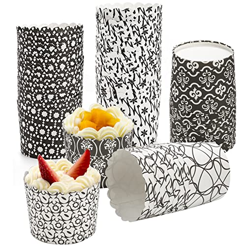 Hiceeden 300 Pcs Paper Cake Baking Cups, 5 Oz Greaseproof Muffin Liners Disposable Cupcake Wrappers Black & White For Birthday, Wedding, Baby Shower, Holiday #TOP23