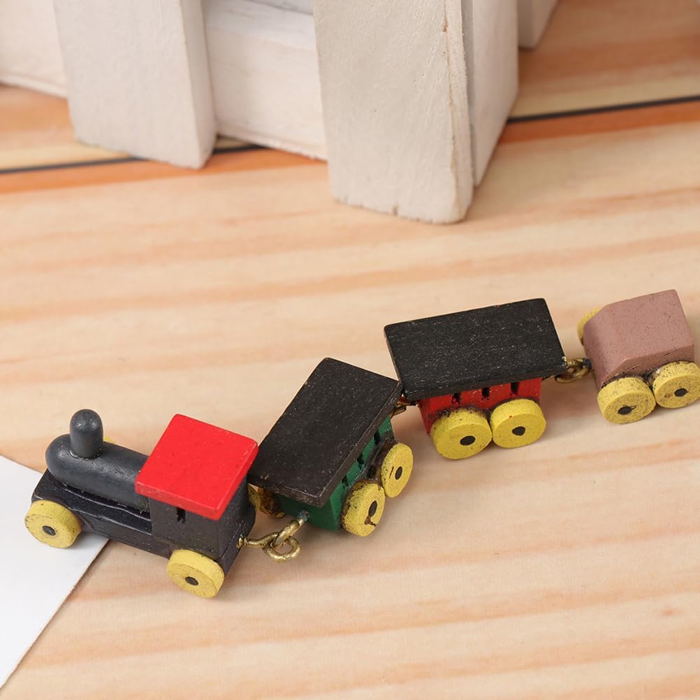 TOYANDONA 3pcs Doll House Train Christmas Table Centerpieces Wooden Christmas Train Toy Simulation Steam Miniature Statues Decor Mini Wooden Dining Table Sculpture Child