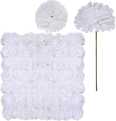 Supla Paquete de 100 selecciones de flores de clavel artificiales a granel, tallos blancos de seda con tallos de seda con alambres de 3.5 x 7.9