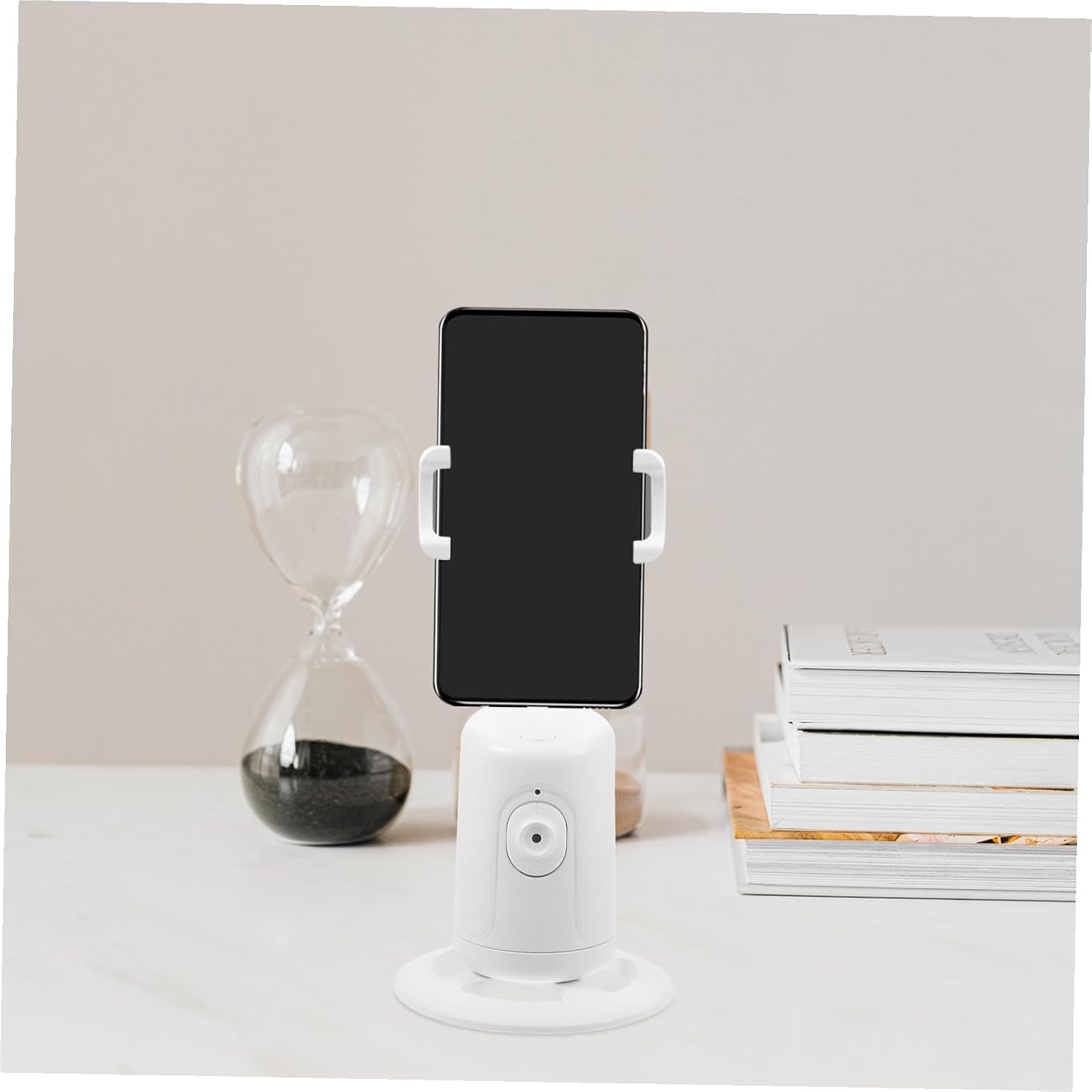 NOLITOY Smart Phone Stand with 360-degree Auto Face Recognition Rotation, Multi-Functional Phone Rack for Live Streaming, Abs and Metal Material with 2200mah Lithium Battery, for Flat