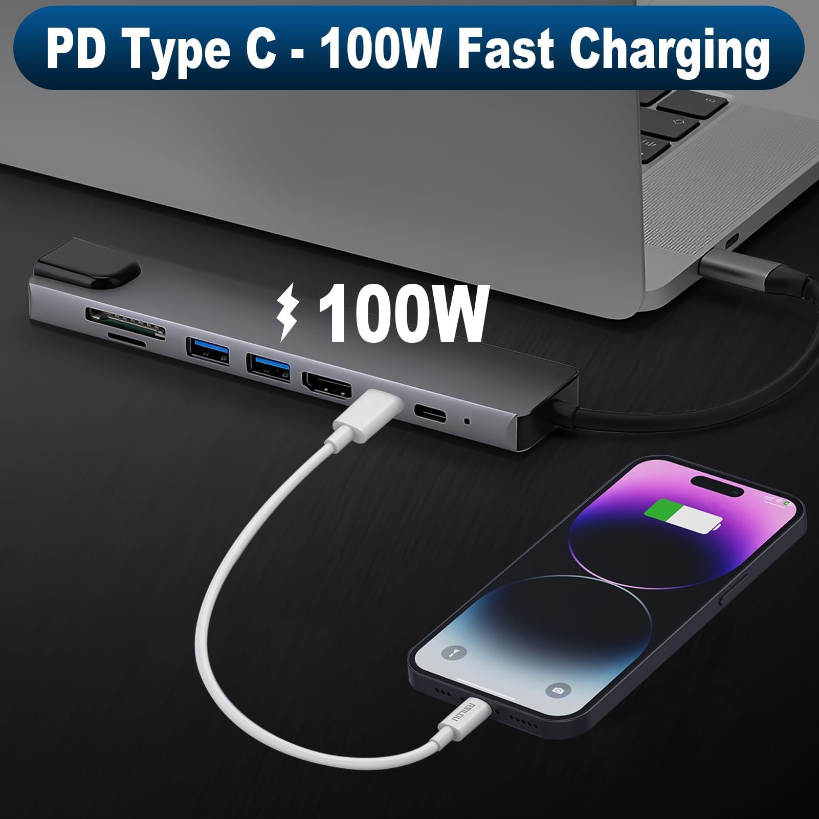 Hub USB-C 8-en-1 - Ports HDMI 4K, Ethernet, PD 100W, Lecteur Carte SD - Pour MacBook, IPad, IPhone 15/16, PC Windows