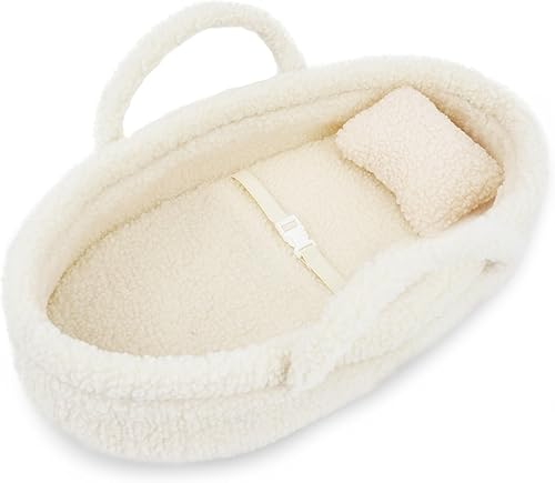 June Garden Cozy Dream - Moisés portátil para muñecas de bebé, se adapta a muñecas americanas o osos de peluche de hasta 14 pulgadas, color blanco
