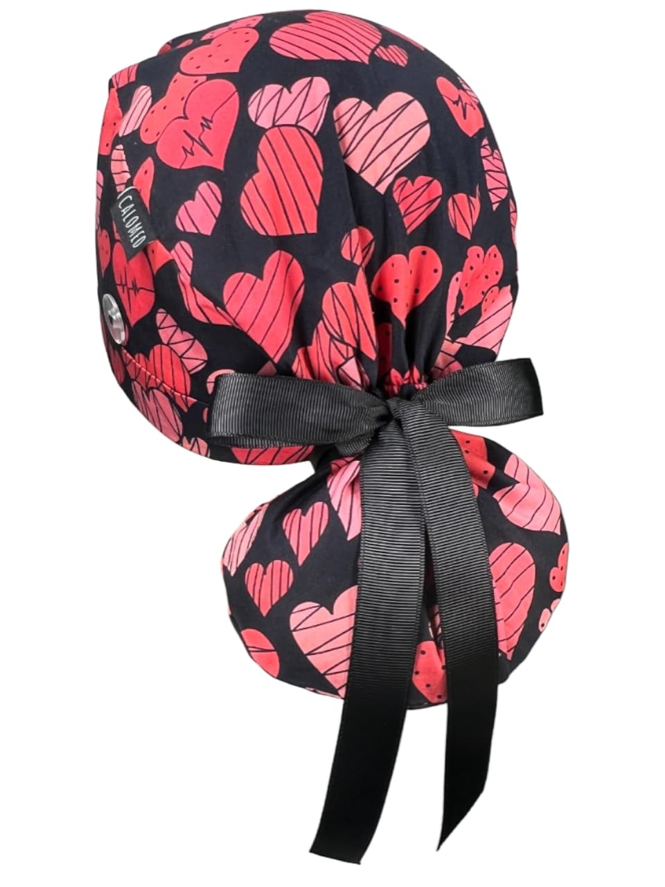 Scrub Cap for Women and Men, Ponytail Scrub Caps, Working Hat, Head Cover with Ribbon Ties and Buttons, Long Hair